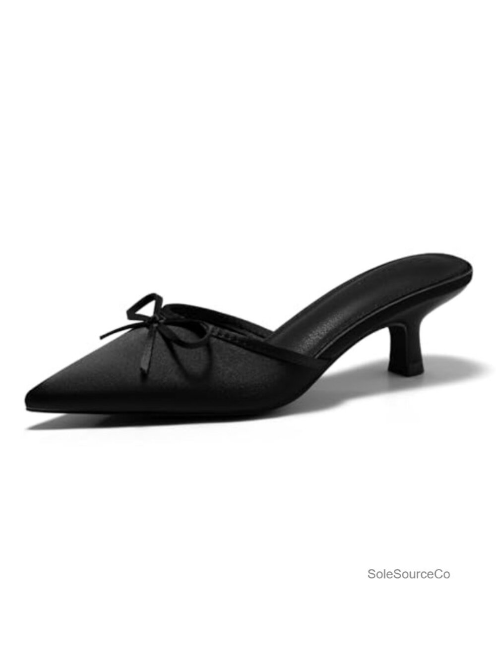 Satin Kitten Heel Mules with Bow Slip On Pointed Toe Wedding Party Shoes